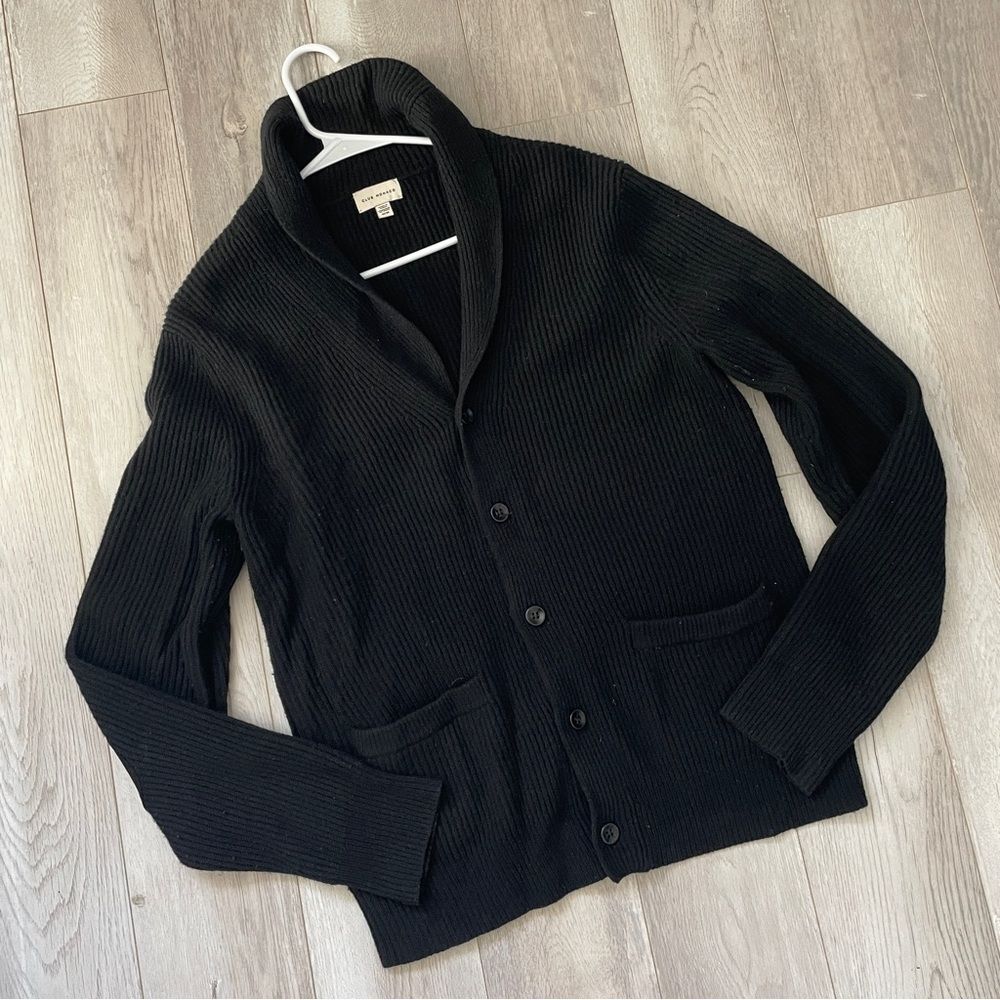 Club Monaco Cardigan Sweater wool knit womens Black medium contemporary classic